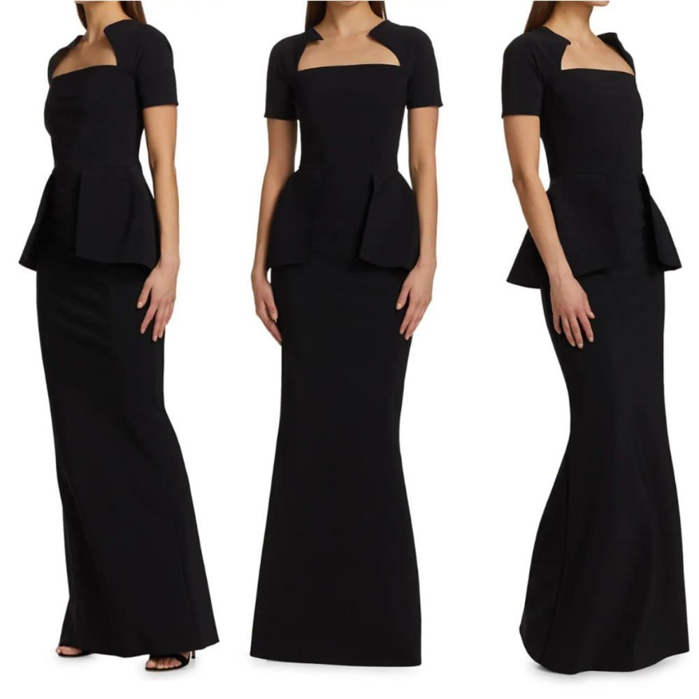 NWT Chiara Boni La Petite Robe Odezia Short-Sleeve Peplum Gown